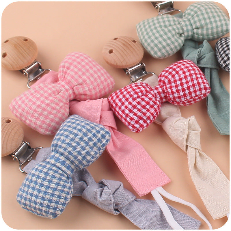 Wholesale Baby Beech Clip Soothing Cotton and Linen Ribbon Bow Pacifier Rope Chain